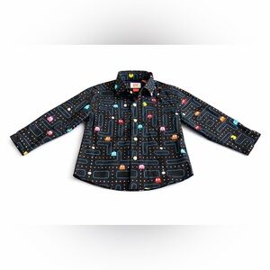Oppo Kids Black Pac-Man Print Button-Down Shirt | Long Sleeve